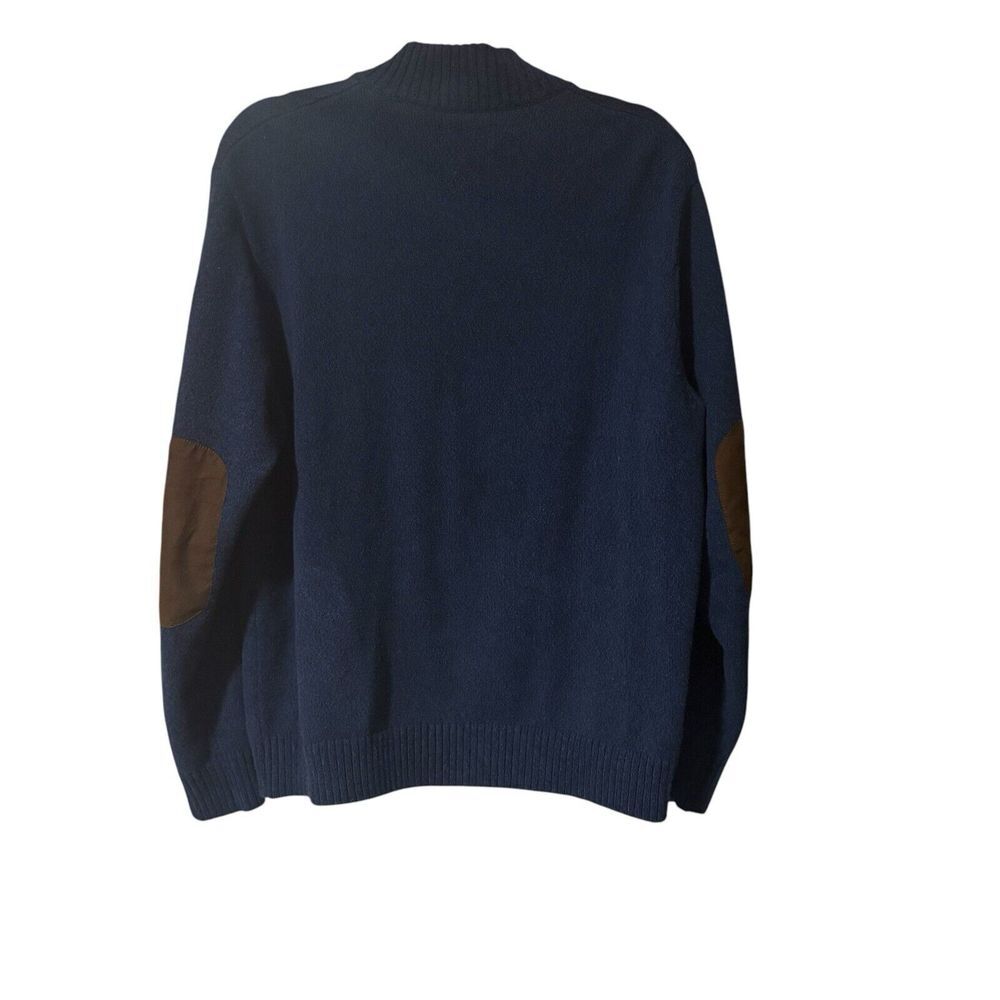 Chaps Pullover Sweater Long sleeve 1/4 Button Elbow Suede Patch Preppy Grandpa L - Picture 2 of 6